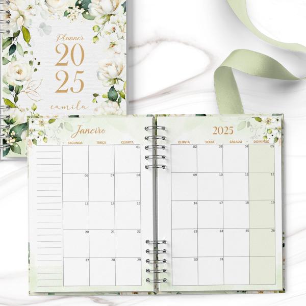 Planner datado 2025 - Rosa Branca