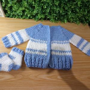 Casaco e botinha de lã bebê - Azul