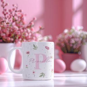 Caneca porcelana floral inicial