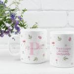Caneca porcelana floral inicial