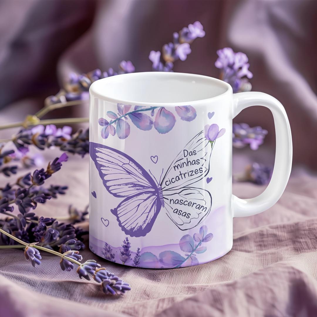Caneca Das minhas cicatrizes nasceram as asas